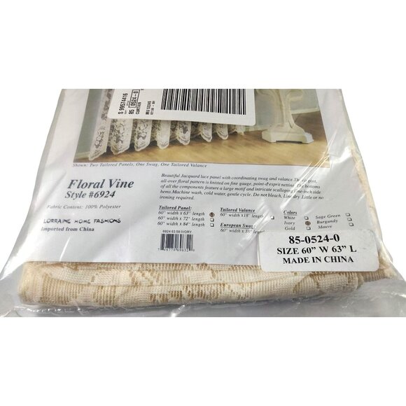 (2) Lorraine Home Fashions Floral Vine Style #6924 Ivory 60" W x 63" L Panels - Picture 6 of 12